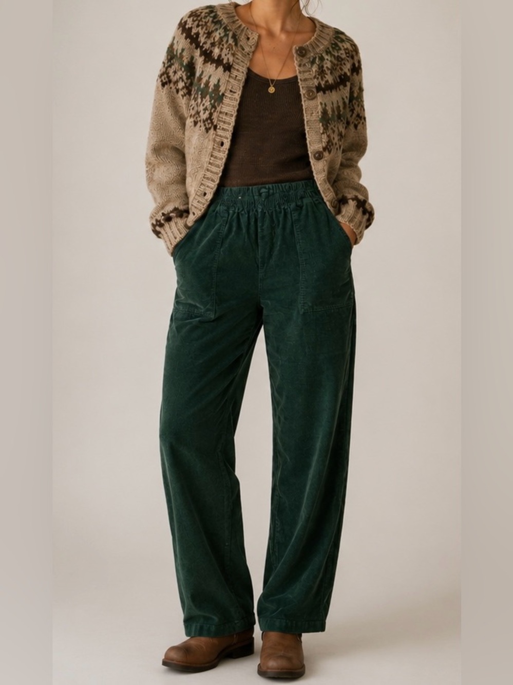 Vintage Cabin Creek Forest Green Cotton Corduroy Granola Girl Pants Size 18